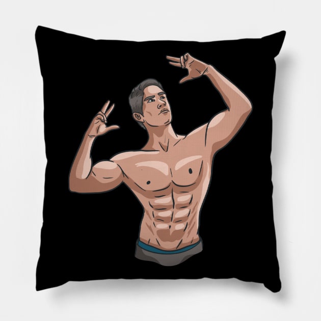 Bodybuilder Posing Bodybuilding Gym Fitness Weight Training Pillow by fromherotozero