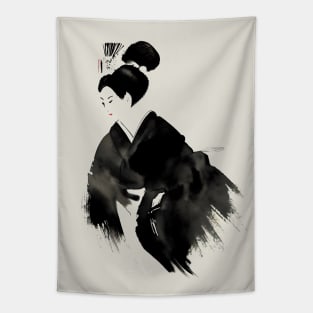 Ink Brush Painting of a Geisha Tapestry