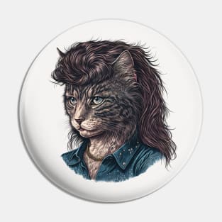 Tabby Cat With Mullet Pin