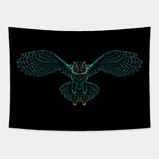 Owl In Blue Tapestry by WorldOfArt