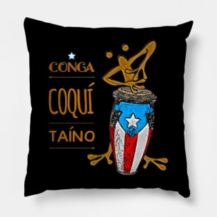 Puerto Rican Flag Conga Coquí Taíno Pillow