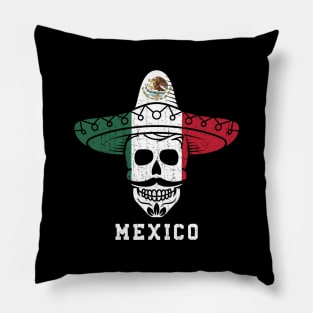 Mexico Flag Skull - Mexican Sombrero Hat Pillow