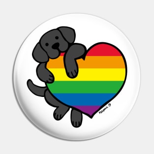 Black Labrador Holding Rainbow Heart Pin