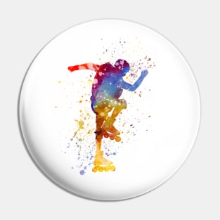 Man roller skater inline in watercolor Pin