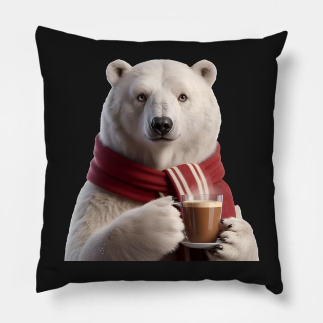 Polar bear drinking coffee Pillow by Ingridpd