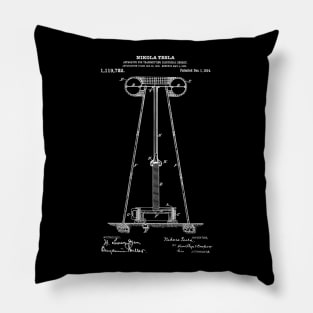 Tesla Coil Patent White Pillow