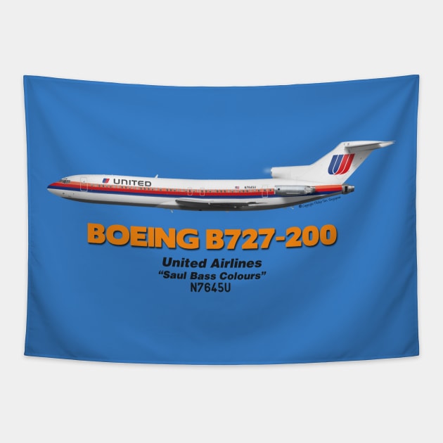 Boeing B727-200 - United Airlines "Saul Bass Colours" Tapestry by TheArtofFlying