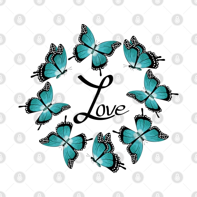 Love - Blue Butterflies by Designoholic