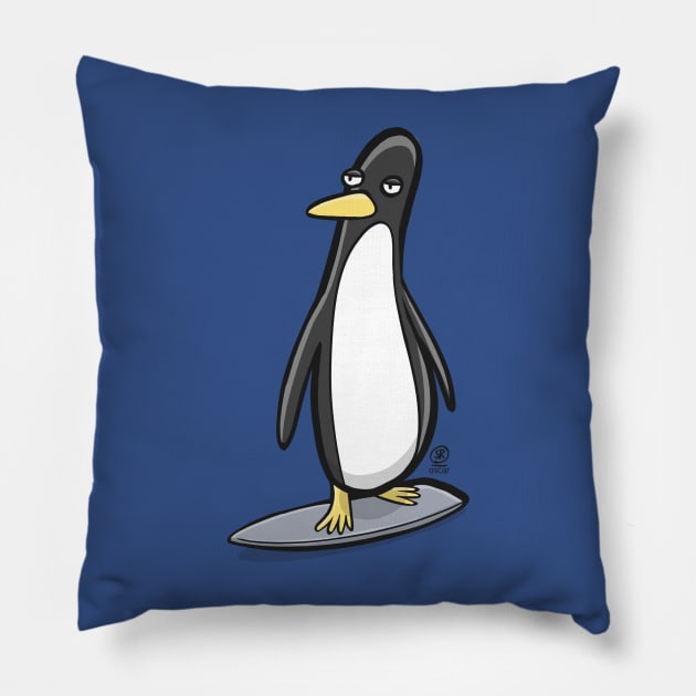 Penguin Linux surf Pillow by oscarsanchez