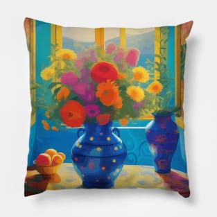 Bright Flowers in a Sunny Window Pillow