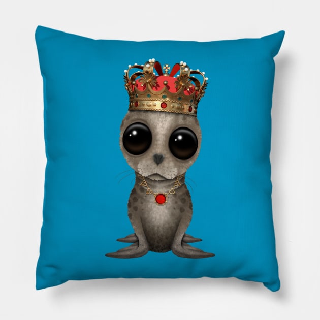 Cute Baby Seal Wearing Crown Pillow by jeffbartels