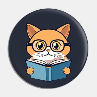 Orange cat with blue book Pin