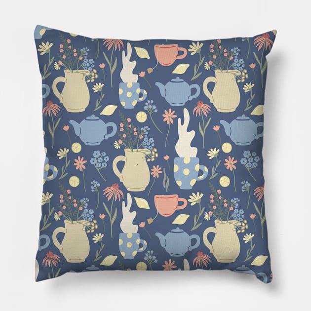 It's Tea O'Clock Somewhere Watercolor Pattern Pillow by MinnieStore