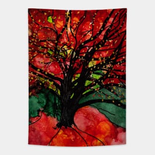 Blazing Red Orange Autumn Tree Tapestry