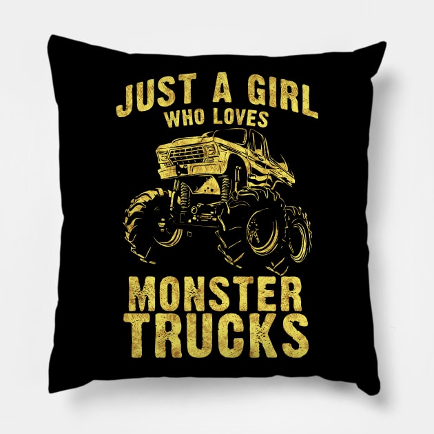 Just a GIRL who Loves MONSTER TRUCKS awesome black and yellow distressed style Pillow by Naumovski