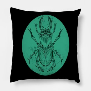 Green Beetle, vintage scientific drawing Pillow