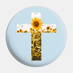 Christian Sunflower Cross Pin