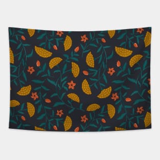Summer Florals Marigold Pattern - Yellow and Black Tapestry