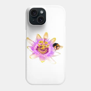 Bee themed gifts for women, men and kids. Blue crown Passion flower with bumble bee - save the bees Phone Case