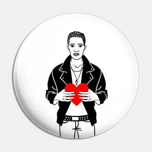 Stylish guy in a jacket with big heart Pin