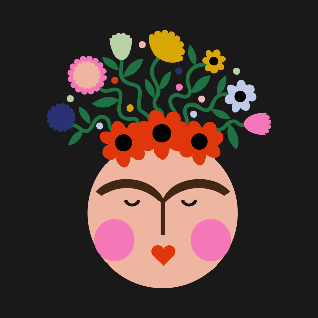 Cute colorful summer flowers Frida kahlo portrait mexican feminist painter viva la vida by sugarcloudlb-studio