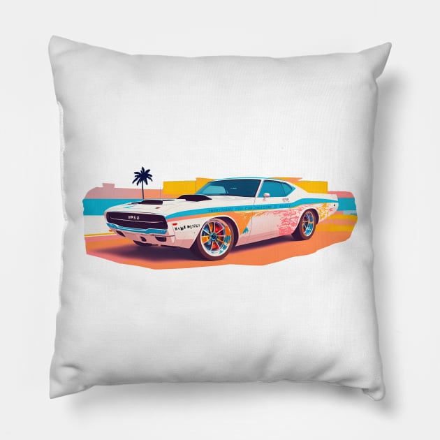 Miami Muscle: Beachside Power and Ocean Vibes Pillow by Woohoo