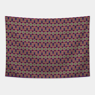 Multicolor geometric native south american indigenous pattern over a dark violet background Tapestry