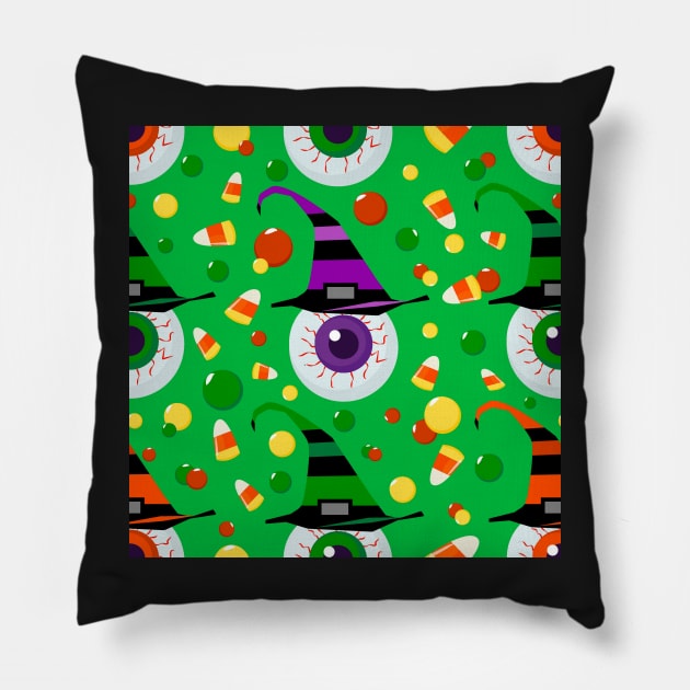 Eyes with hat in candyland on green Pillow by YamyMorrell