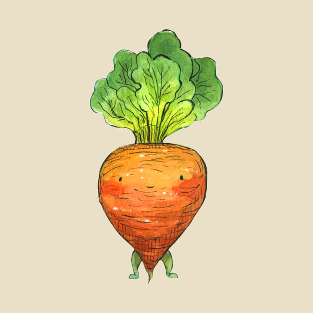 "I love Veggies" Carrot Cute Watercolour Handmade by Carlotta Mascolo Art