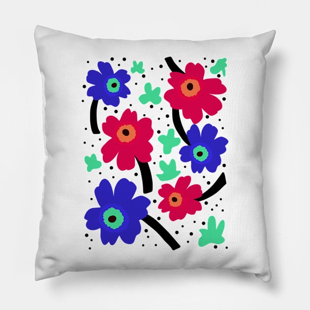 Bold Blue And Red Poppy Pattern Pillow by faiiryliite