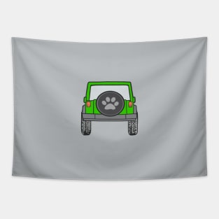 Lime Green Jeep with Paw Print Cover Tapestry