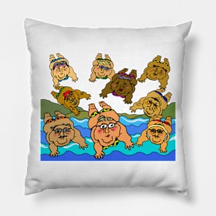 Happy Seniors Swimming Vacation Pillow