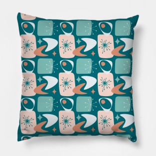 Atomic Age Mid-Century Pattern in Peach, Teal and Dark Salmon Pillow