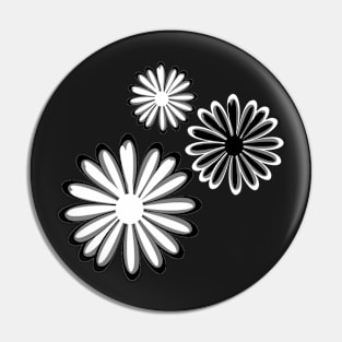 Black n White Daisy Pattern Pin