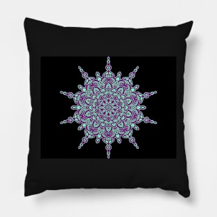 purple and green mandala on black backgroand Pillow