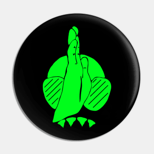 Green hand signal for shark, scuba diver design Pin