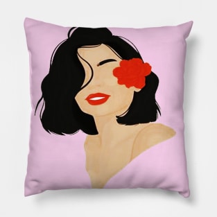 Lady with Red Flower Pillow