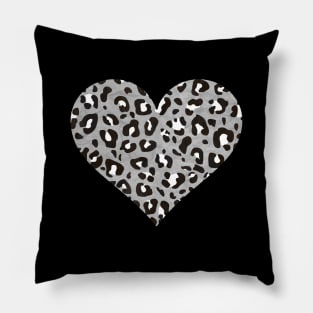 Medium Gray, Black, and White Leopard Print Heart Pillow