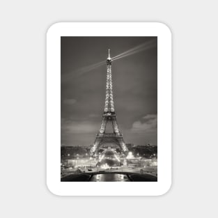 Eiffel Tower Illuminated at Night Black and White Magnet