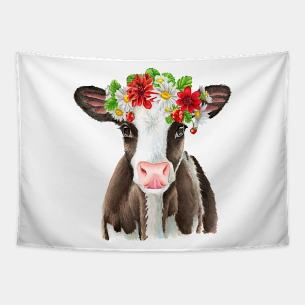 Blossoming Cow Tapestry by SabinasArts