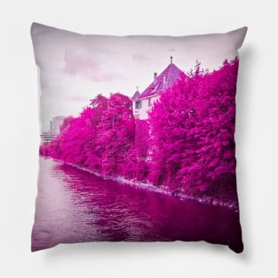 River & Castle / Swiss Artwork Photography Pillow