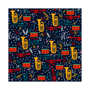 Cute Marching Band Pattern with brass instruments and drum instruments T-Shirt