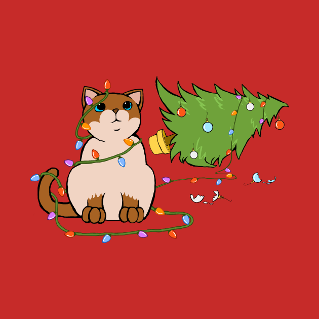 Meowy Christmas Siamese Cat Knocking Over Christmas Tree by xenotransplant