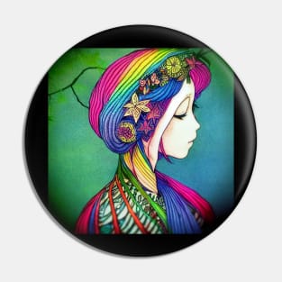 Japanese Woman Geisha - Enhance Creative - Colourful Artwork Pin