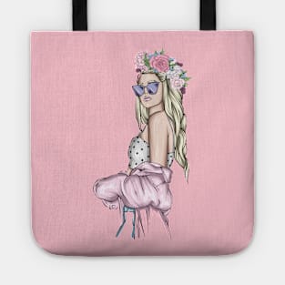 Beauty Girl with Flowers Tote