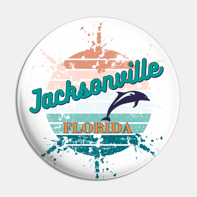 Jacksonville Florida Exploding Retro Sunset Pin by AdrianaHolmesArt