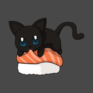 Black Cat Salmon Sushi T-Shirt