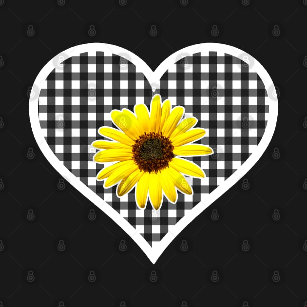 White and Black Gingham Heart with Yellow Daisy by bumblefuzzies