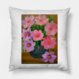 Abstract flowers metallic blue and turquoise vase Pillow
