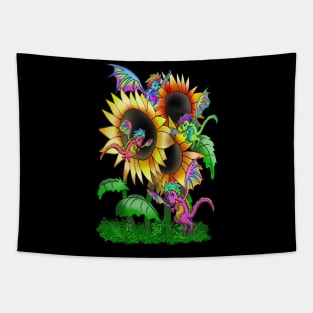 Cute little dragons and big sunflowers Tapestry